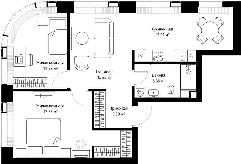 3 ккв (Евро) 64,8 м²