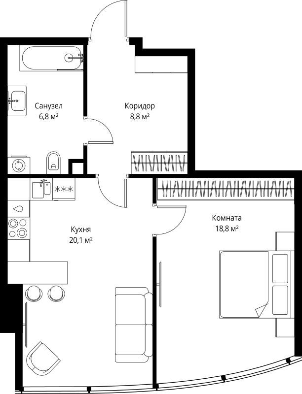 2 ккв (Евро) 54,5 м²