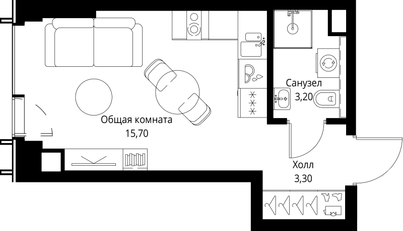 Студия 22,7 м²