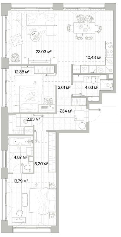 3 ккв (Евро) 87,1 м²