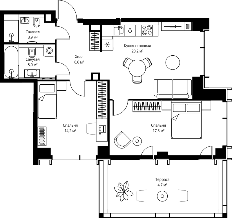 3 ккв (Евро) 71,9 м²