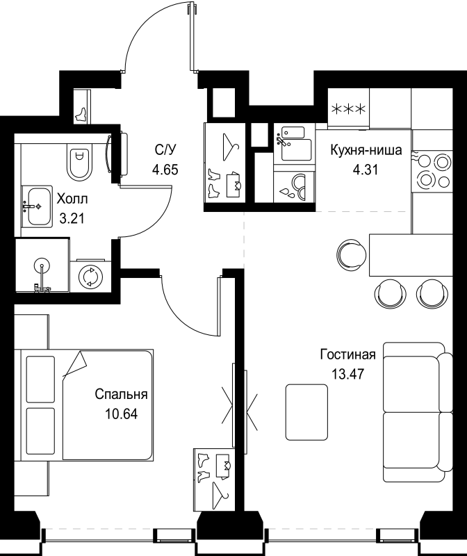 2 ккв (Евро) 36,3 м²