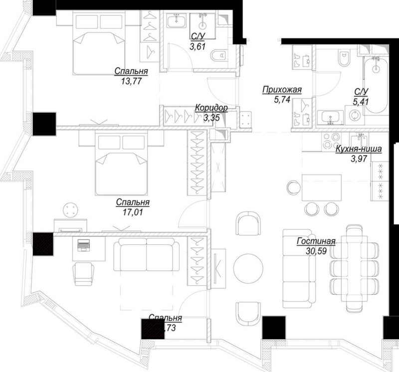 4 ккв (Евро) 98,3 м²