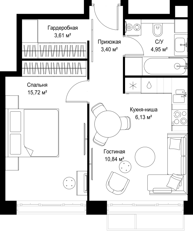 2 ккв (Евро) 44,7 м²