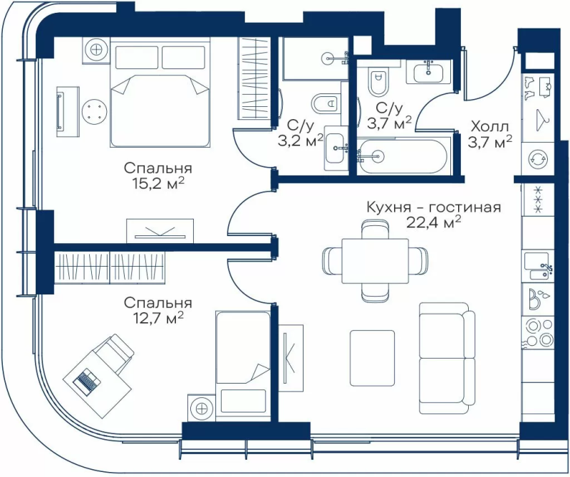 3 ккв (Евро) 59,7 м²