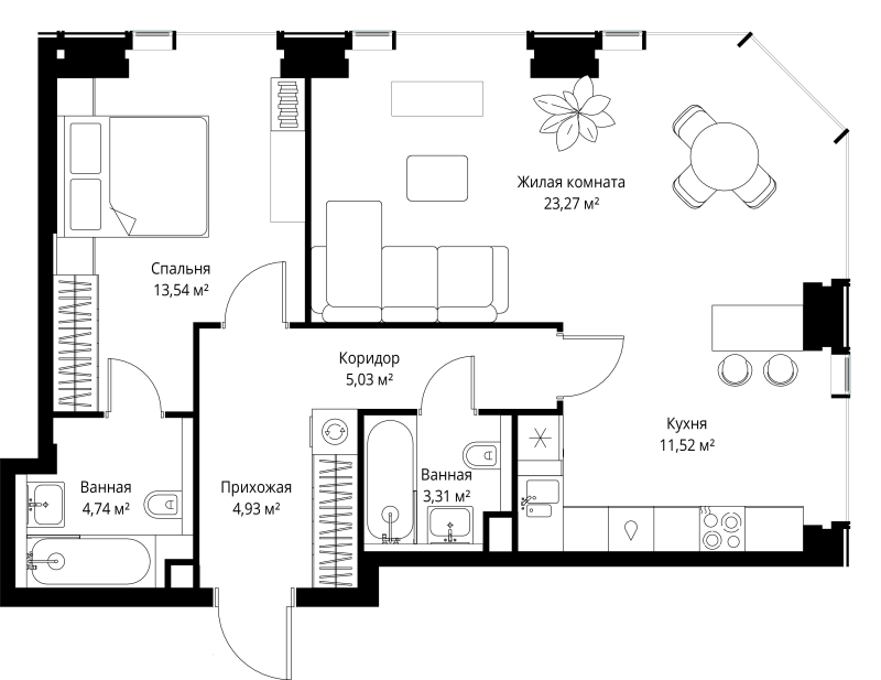 2 ккв (Евро) 66,3 м²
