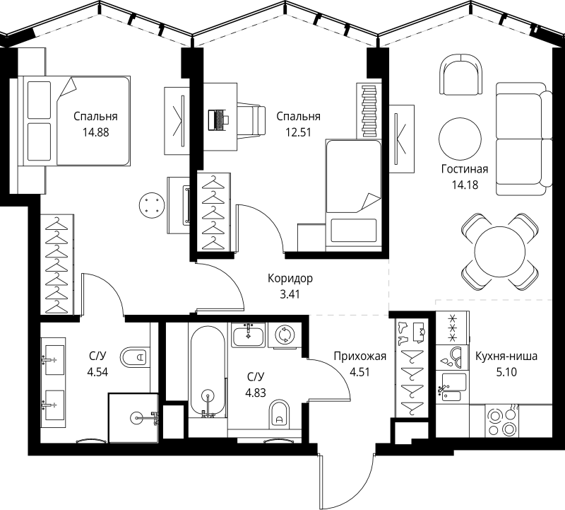 3 ккв (Евро) 64 м²