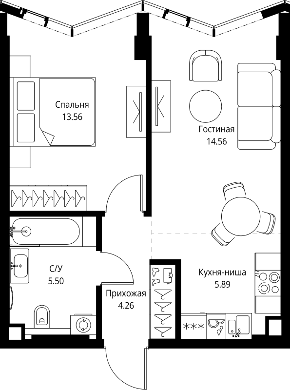 2 ккв (Евро) 43,8 м²