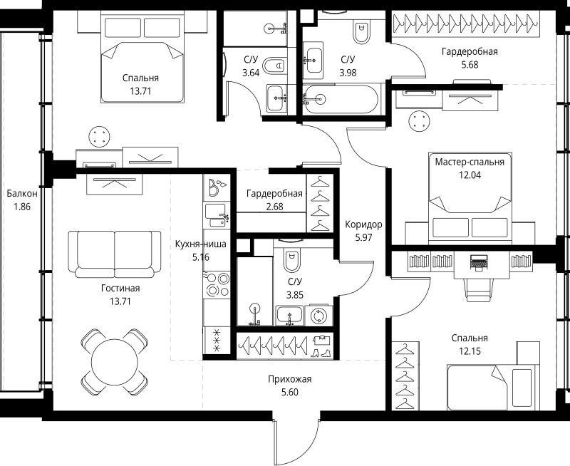 4 ккв (Евро) 90 м²