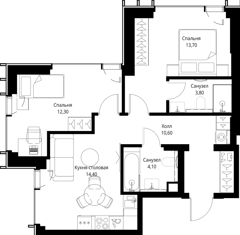 2 ккв 58,9 м²