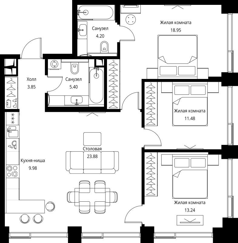 4 ккв (Евро) 91 м²