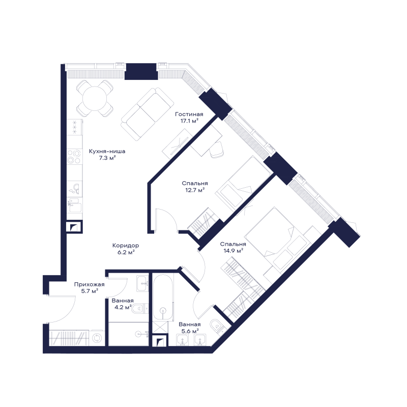 3 ккв (Евро) 73,6 м²