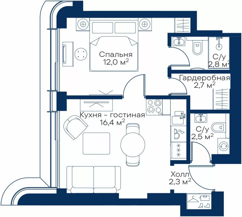 2 ккв (Евро) 38,2 м²