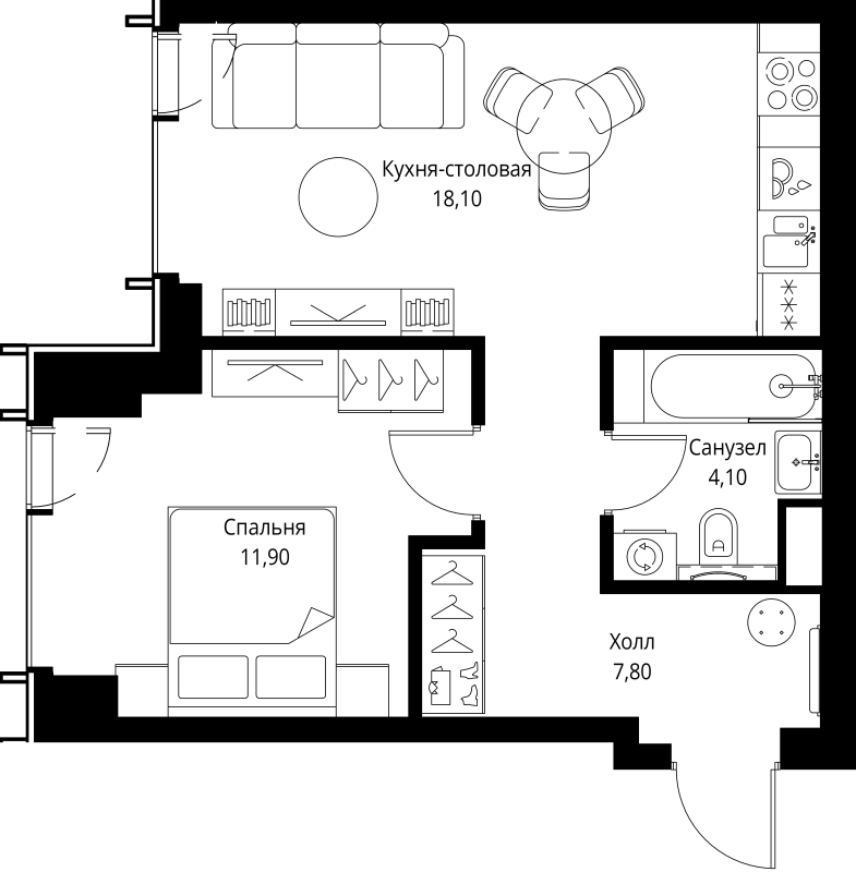 2 ккв (Евро) 41,9 м²