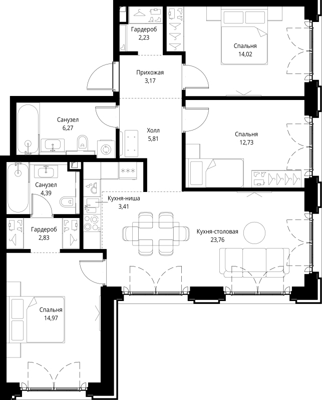 4 ккв (Евро) 93,6 м²
