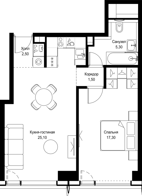 2 ккв (Евро) 51,7 м²