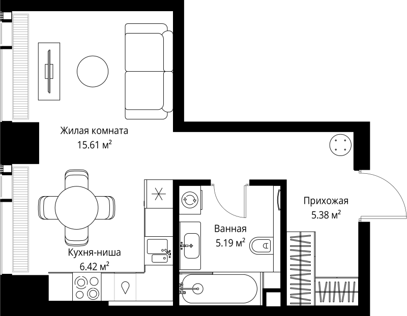 Студия 32,6 м²