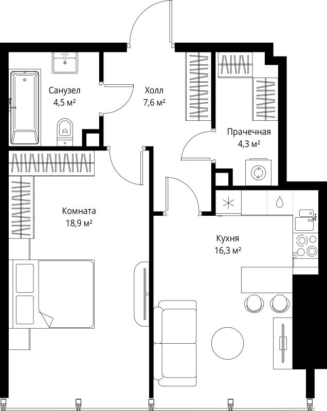 2 ккв (Евро) 51,6 м²