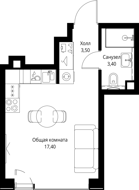 Студия 24,3 м²