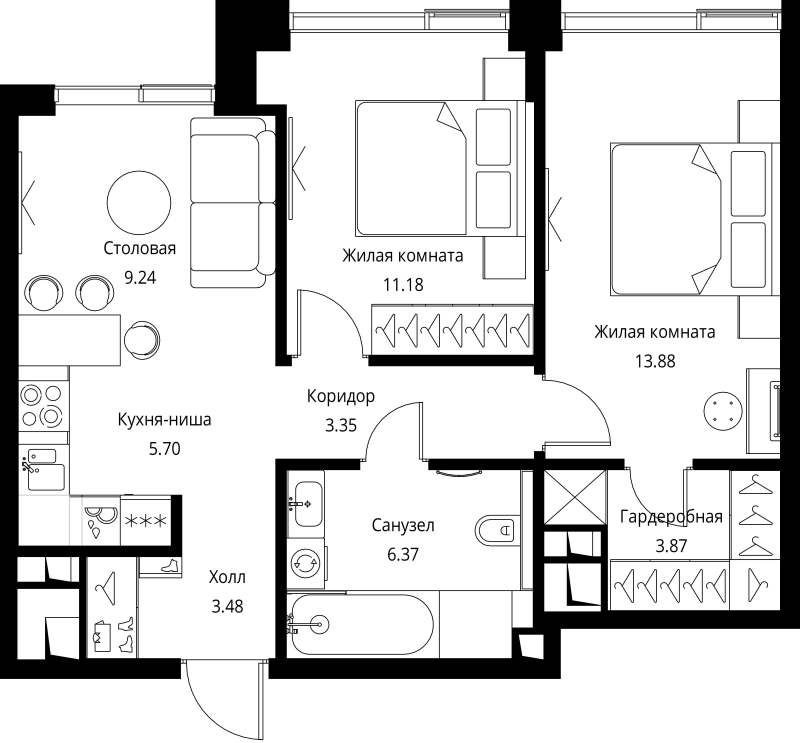 3 ккв (Евро) 57,1 м²