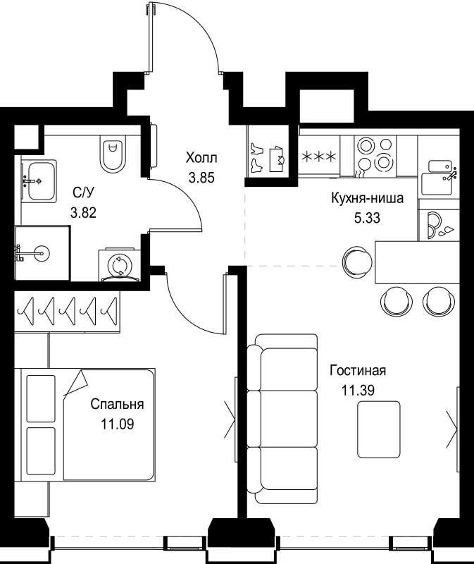 2 ккв (Евро) 35,5 м²