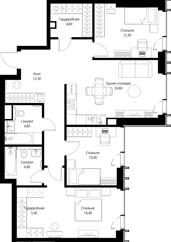 4 ккв (Евро) 94,5 м²