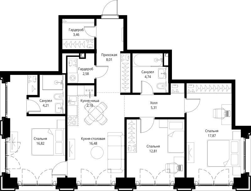 4 ккв (Евро) 94,5 м²