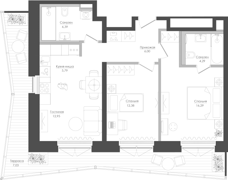 3 ккв (Евро) 72,6 м²