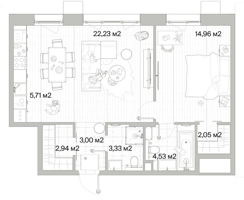 2 ккв (Евро) 58,8 м²