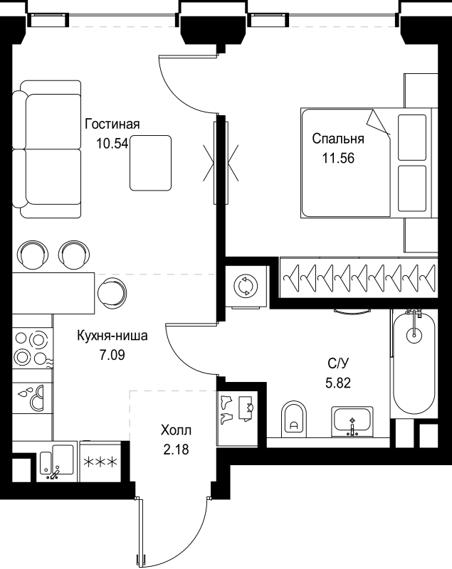 2 ккв (Евро) 37,2 м²