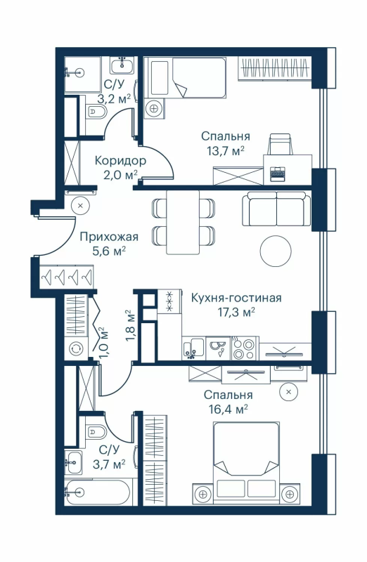 3 ккв (Евро) 64,7 м²