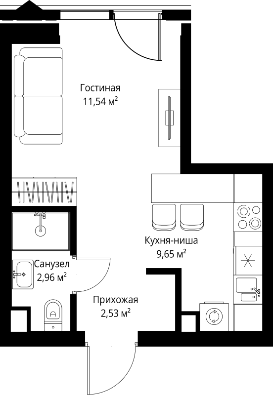 Студия 26,7 м²