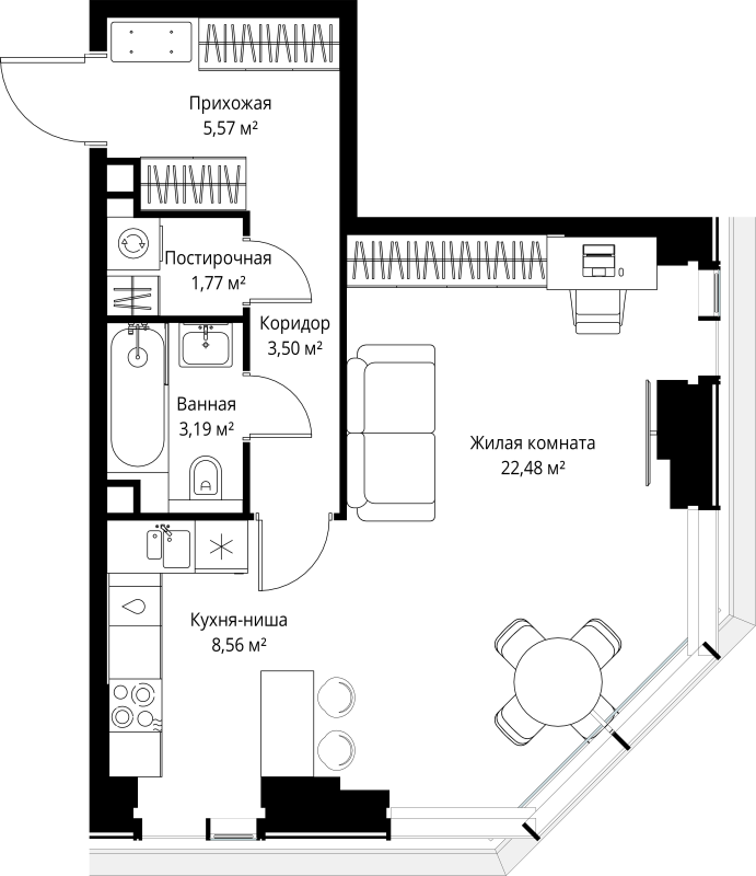 Студия 45,1 м²