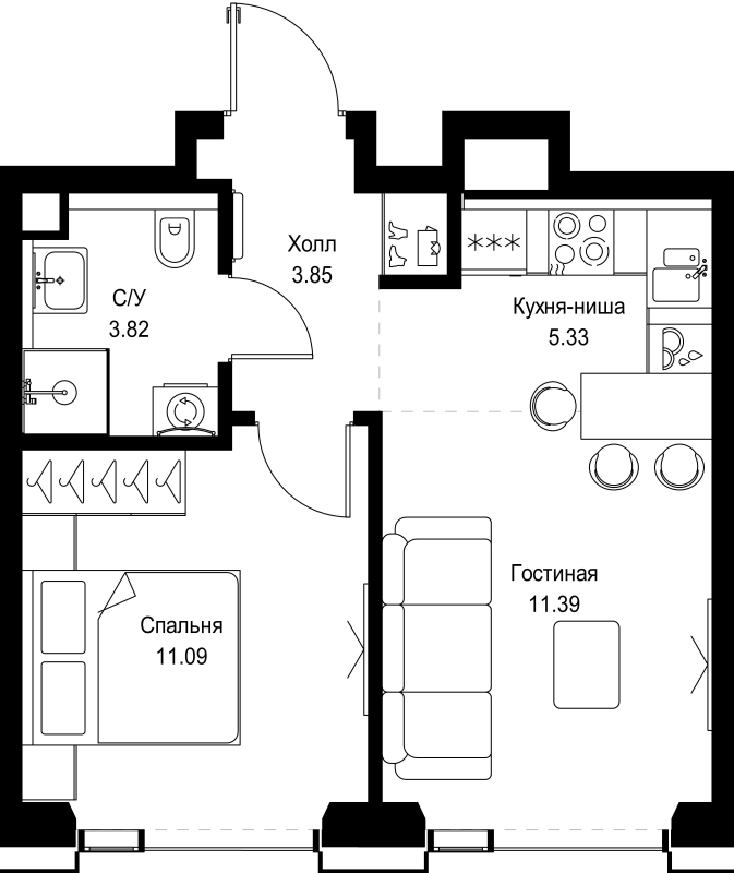 2 ккв (Евро) 35,5 м²