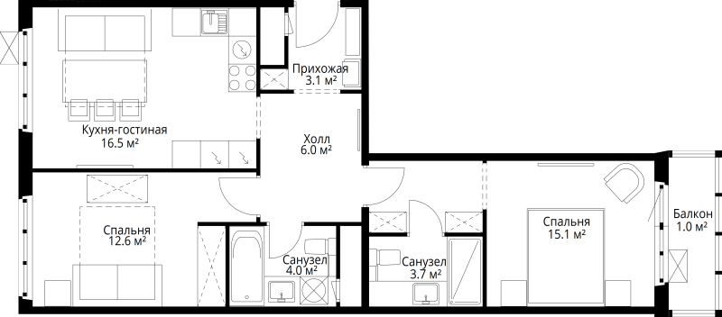 3 ккв (Евро) 62 м²