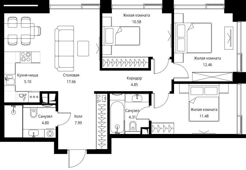 4 ккв (Евро) 79,2 м²