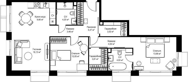 3 ккв (Евро) 82,6 м²