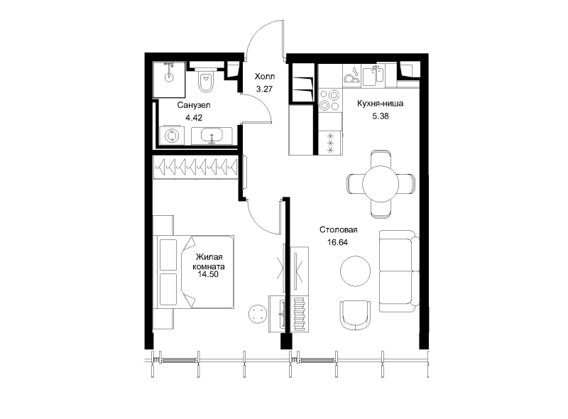 2 ккв (Евро) 44,1 м²