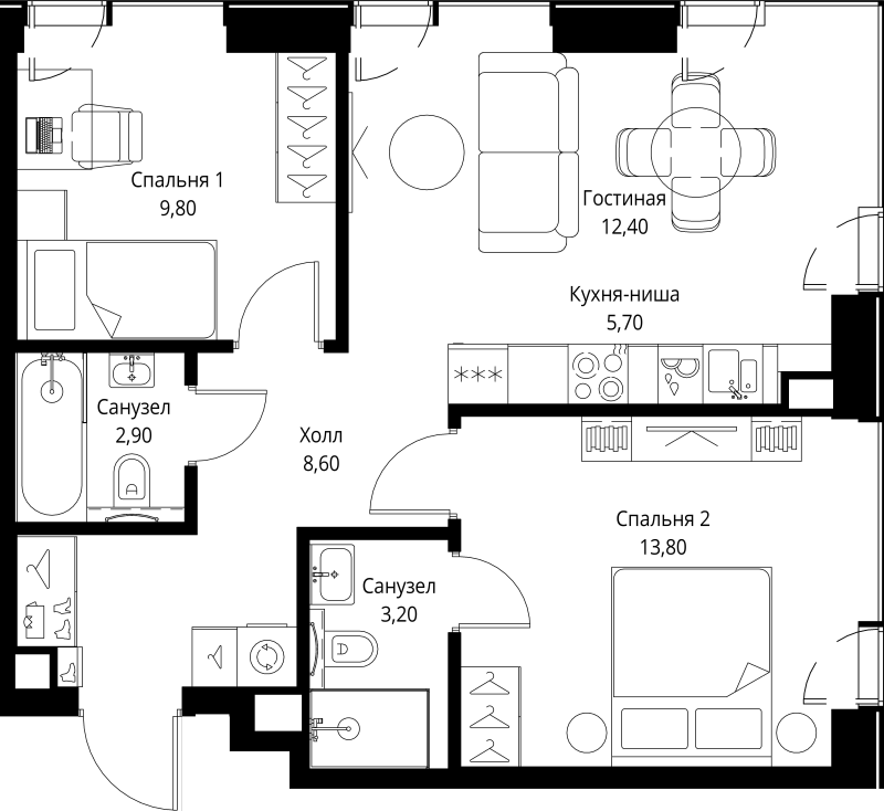 3 ккв (Евро) 56,4 м²