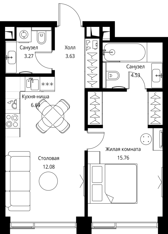 2 ккв (Евро) 45,9 м²