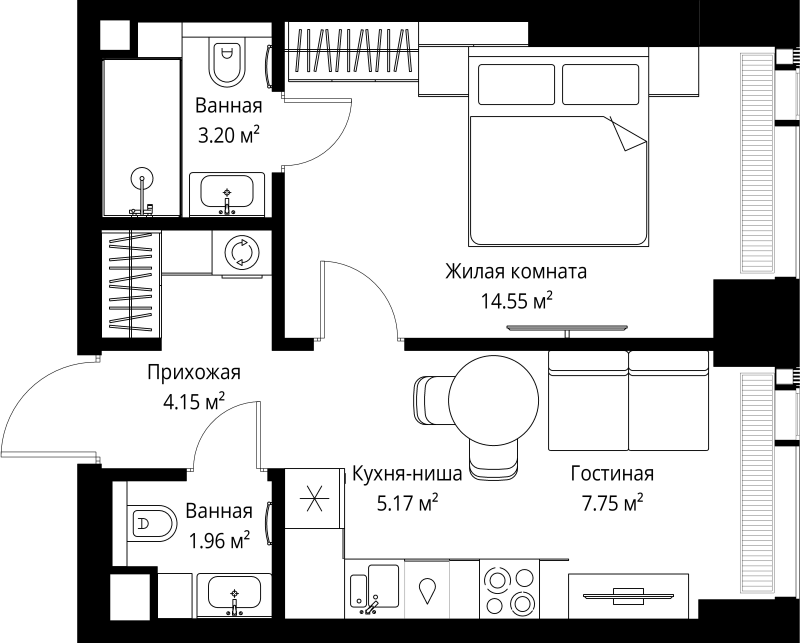 1 ккв 36,8 м²