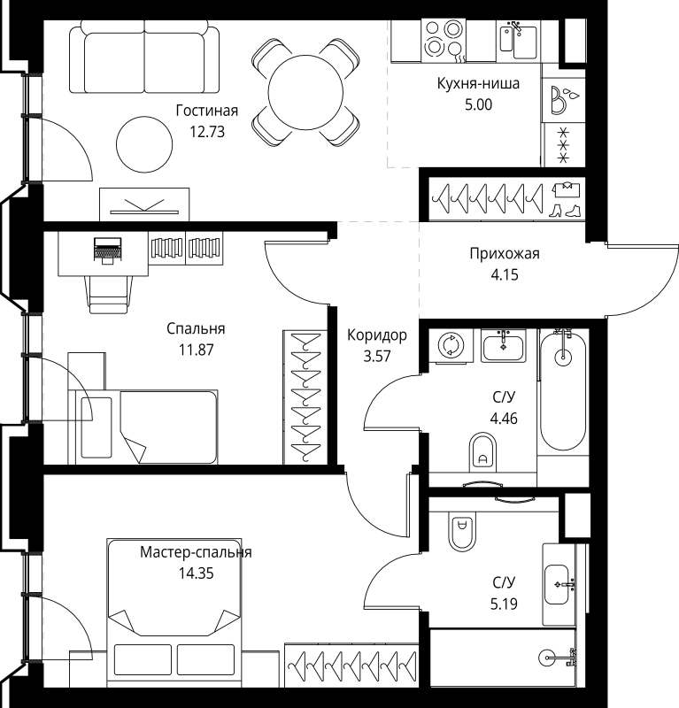 3 ккв (Евро) 61,3 м²