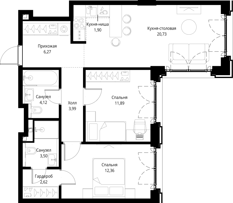 3 ккв (Евро) 67,4 м²