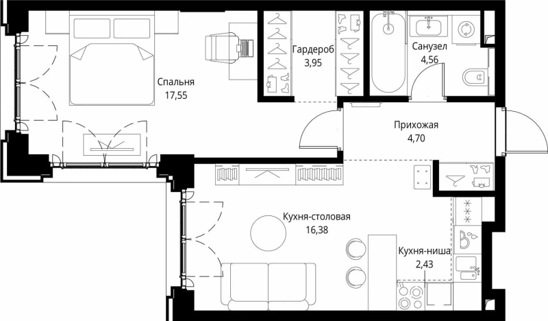 2 ккв (Евро) 49,6 м²