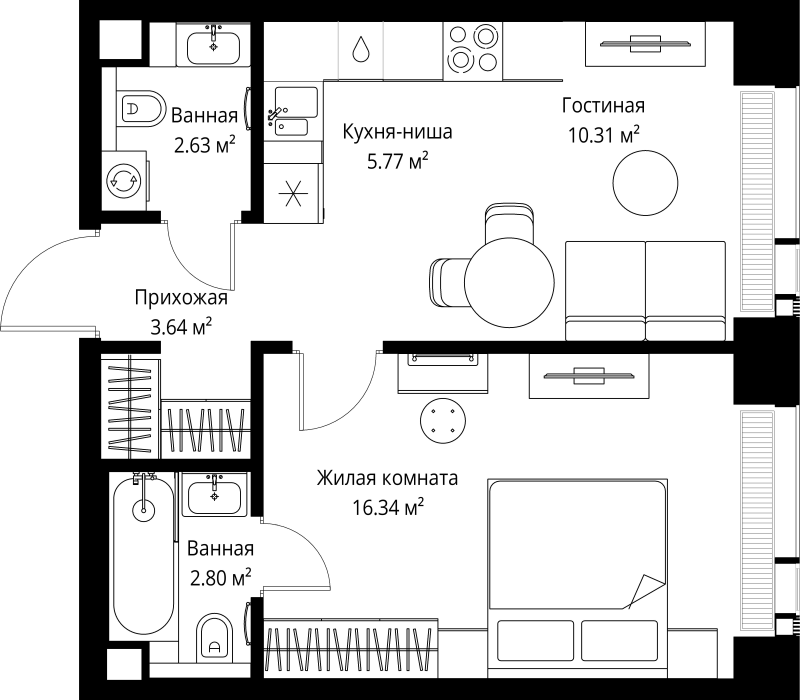 2 ккв (Евро) 41,5 м²