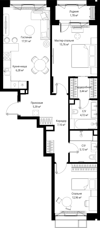 3 ккв (Евро) 80,5 м²