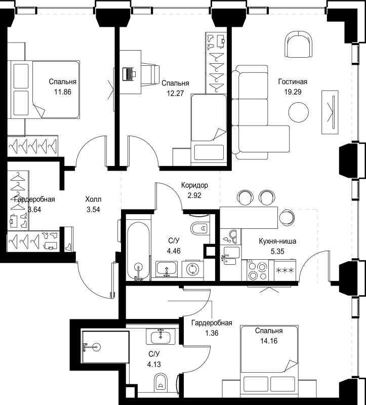 4 ккв (Евро) 83 м²