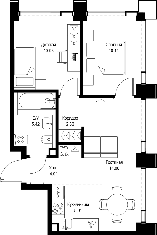 3 ккв (Евро) 52,7 м²