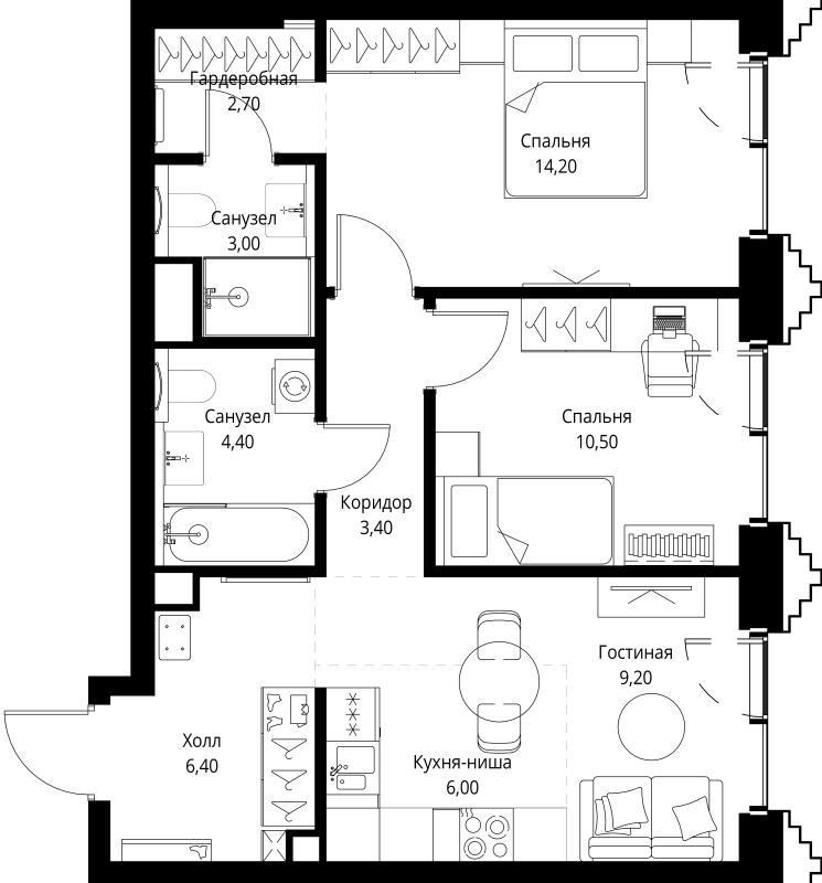 3 ккв (Евро) 60,1 м²