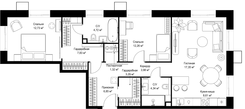3 ккв (Евро) 83,3 м²
